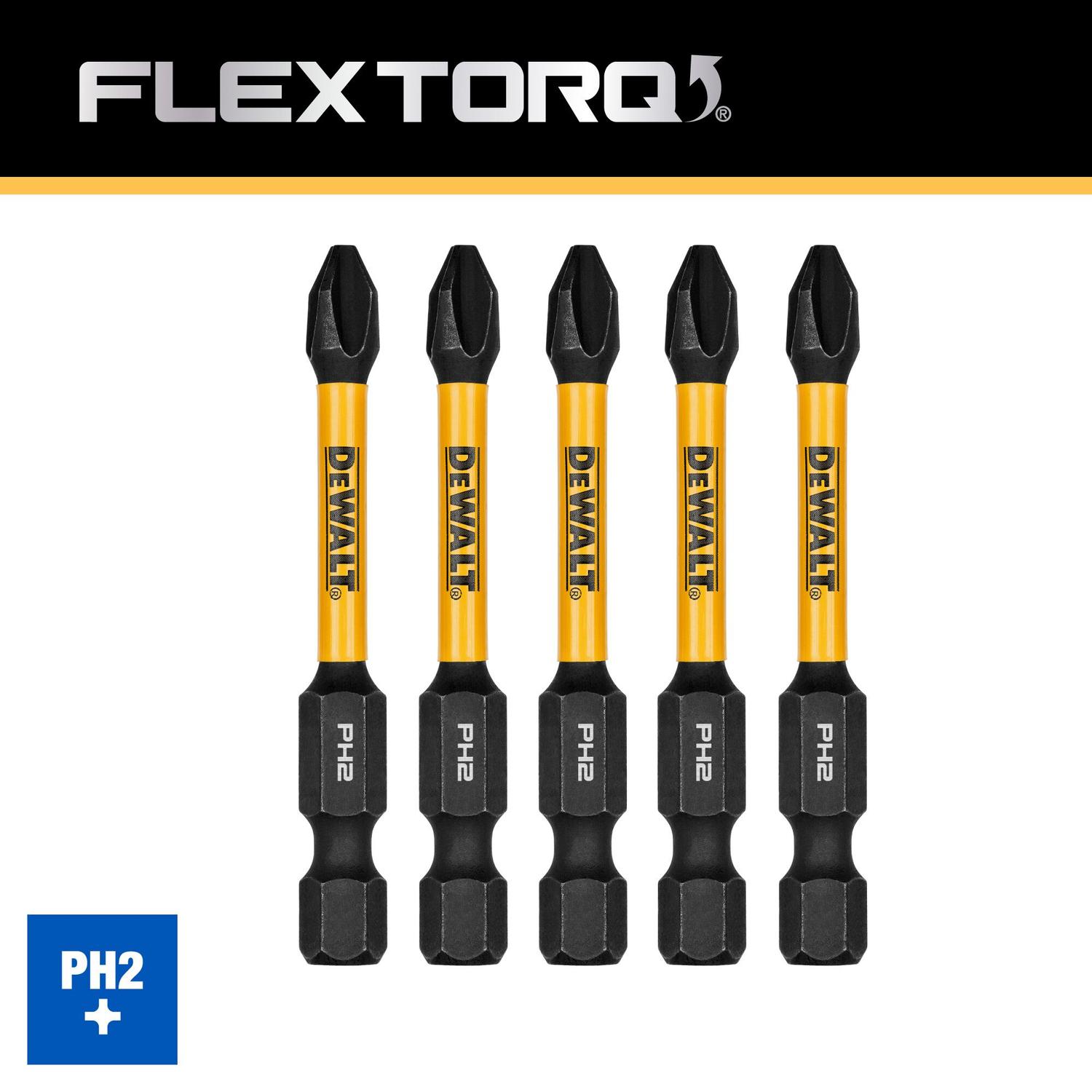 Puntas FLEXTORQ PH2 - 2 - 1/4'' (57.15mm) 5 Pzas - DeWALT - Herram.cl