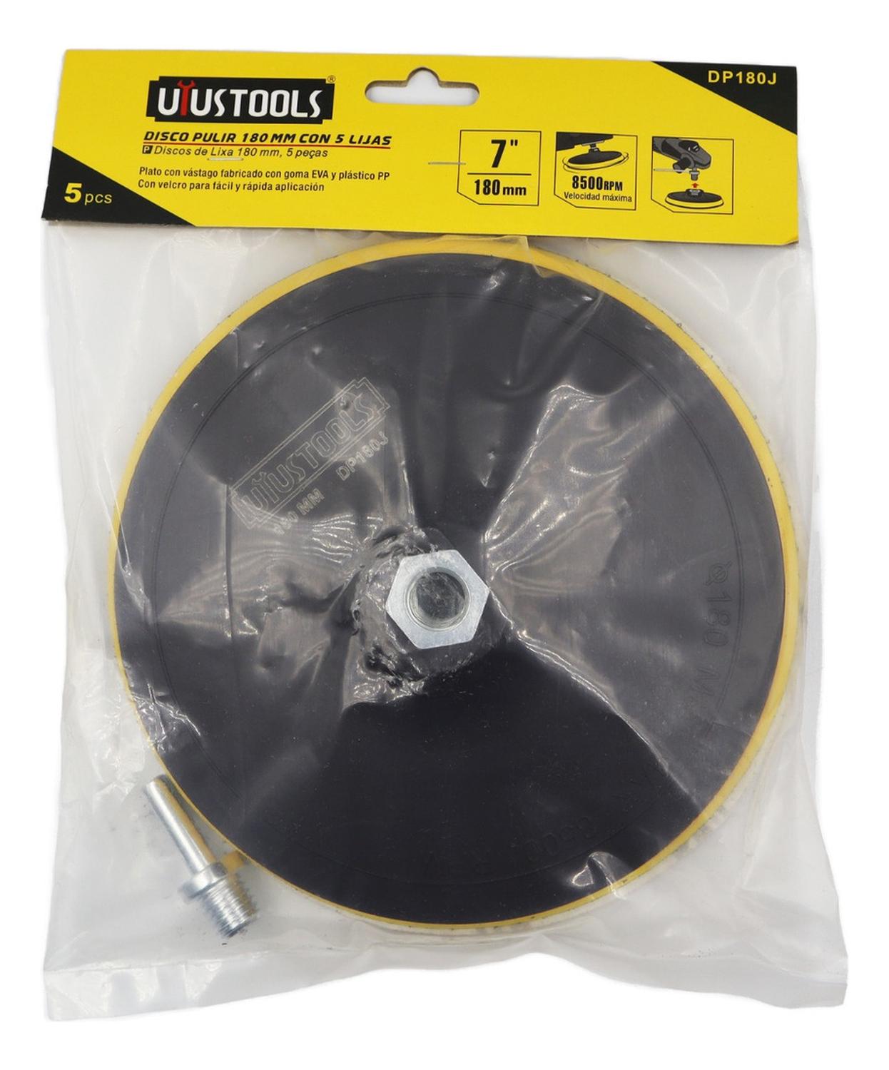 Plato Con Velcro 7'' (180mm) + 5 Lijas - Uyustools - Herram.cl