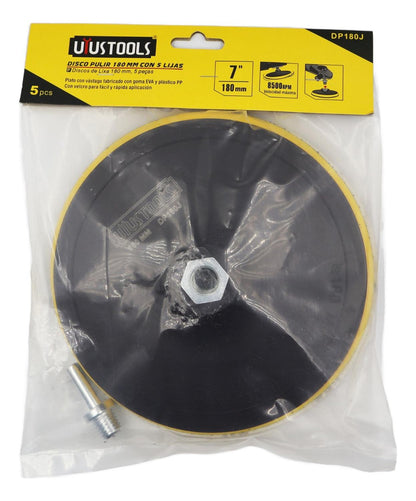 Plato Con Velcro 7'' (180mm) + 5 Lijas - Uyustools - Herram.cl