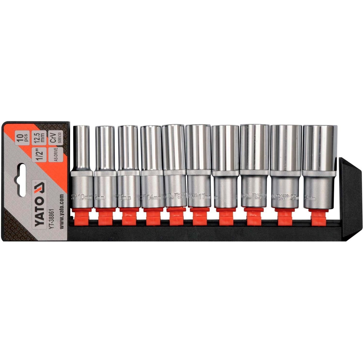 Juego de dados Largos hex. 1/2'' (10 - 24mm) 10 Pzas - Yato - Herram.cl