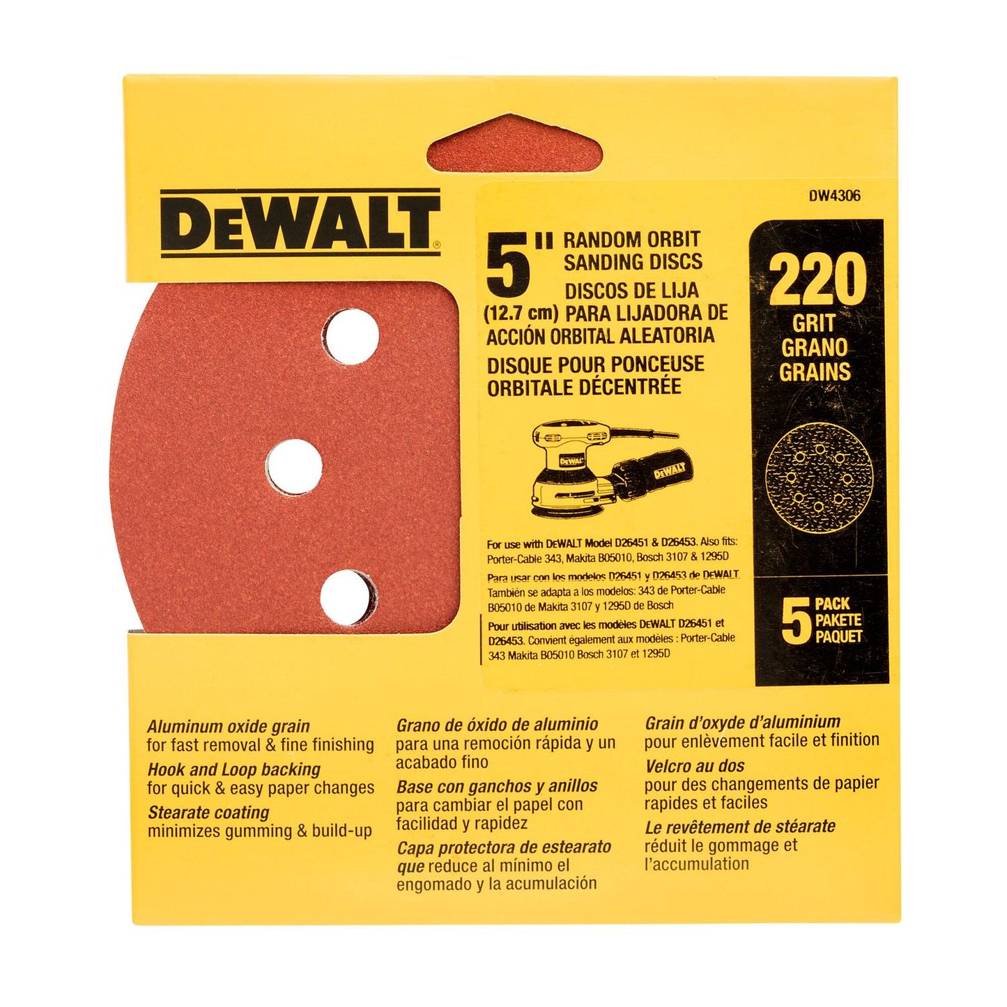 Pack 5 Discos De Lija Con Velcro 5'' (127mm) - DeWALT - Herram.cl