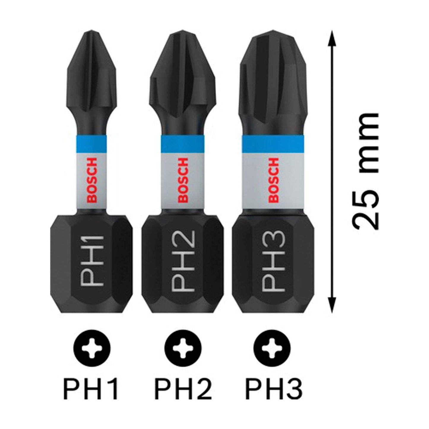 Juego Puntas PRO Impact PH(1, 2, 3)x25mm 3 Pzas - Bosch - Herram.cl