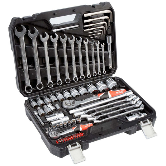 Juego de dados 1/4''; 1/2'' y herramientas 77 Pzs Yato - Herram.cl