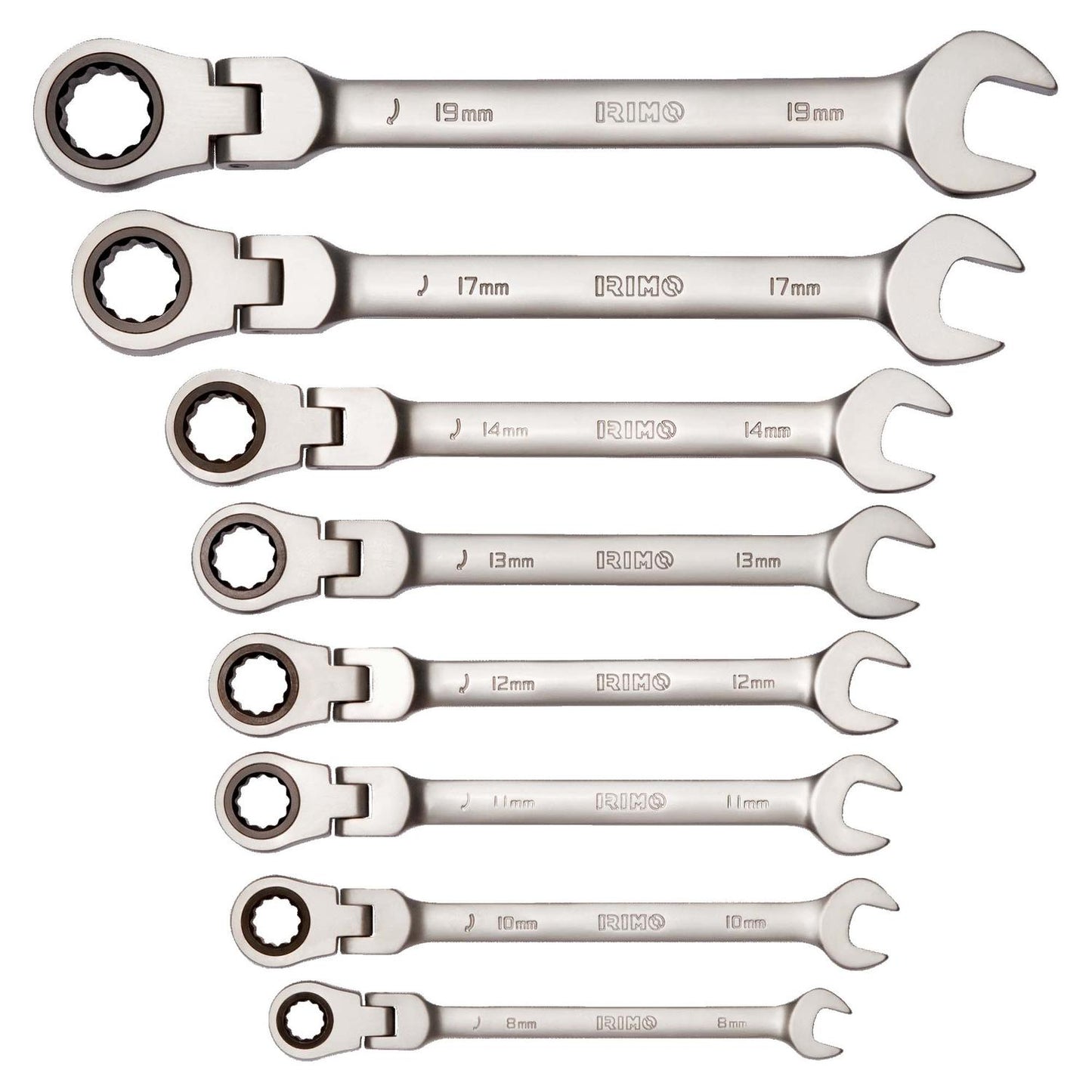 Juego de 8 llaves combinadas de cabeza flexible con carraca - Irimo - Herram.cl