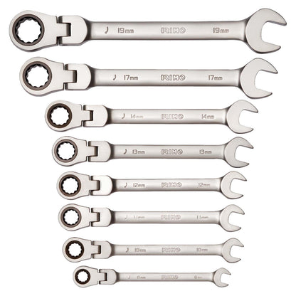 Juego de 8 llaves combinadas de cabeza flexible con carraca - Irimo - Herram.cl