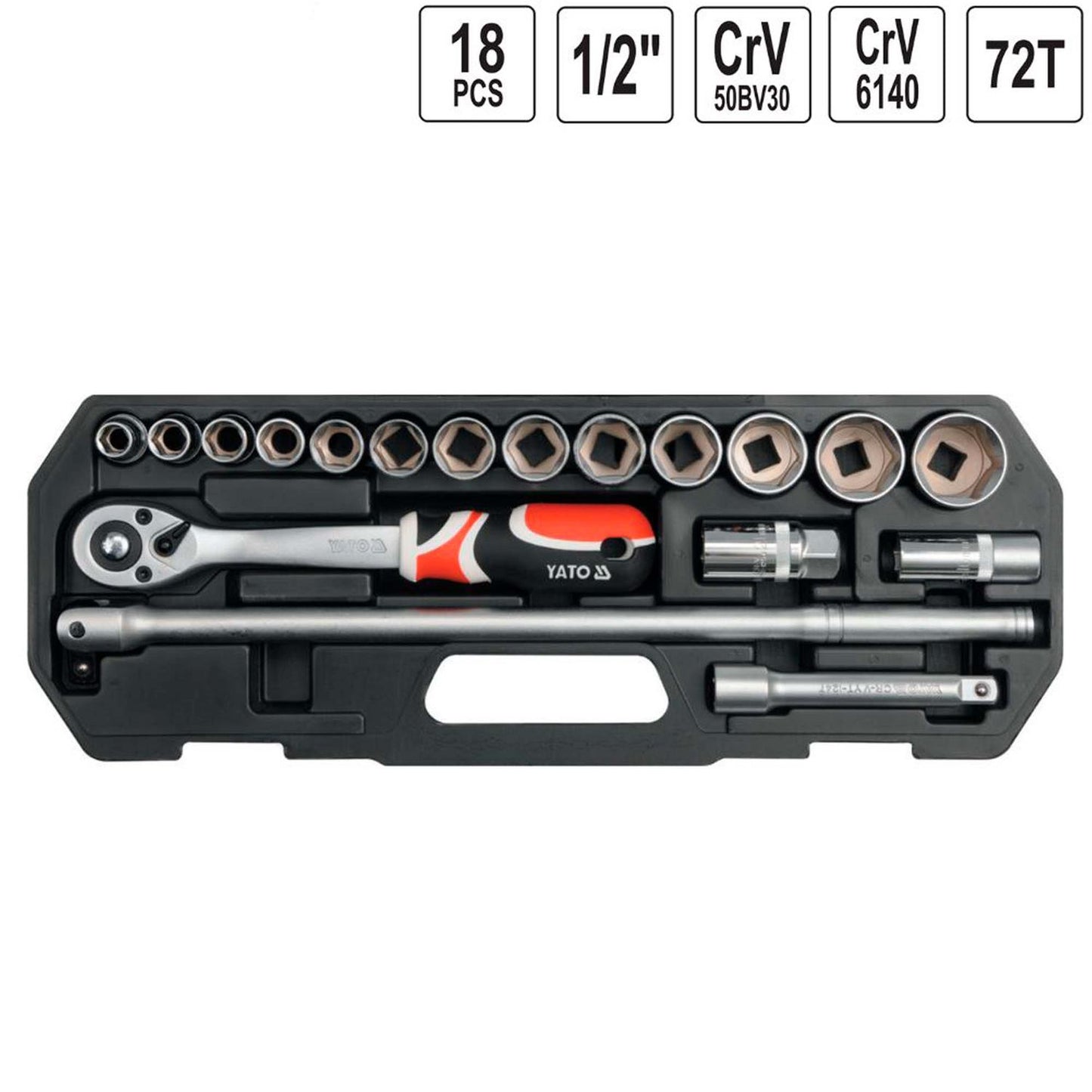 Juego De Dados 1/2'' Con Chicharra 18 Pzas - Yato - Herram.cl