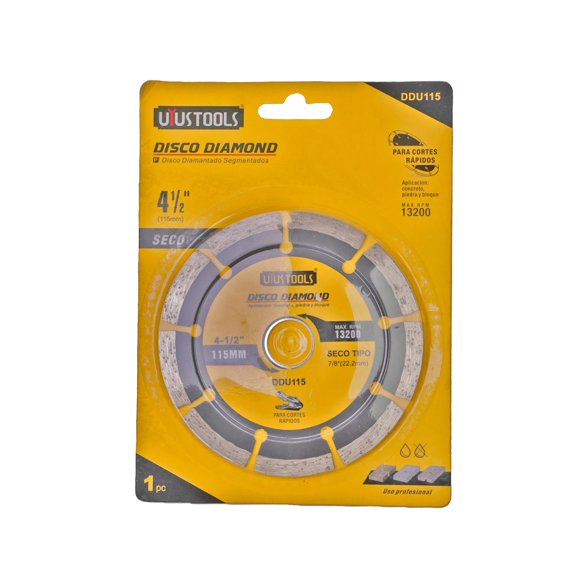 Disco Diamantado Segmentado 4 1/2'' Concreto - Uyustools - Herram.cl