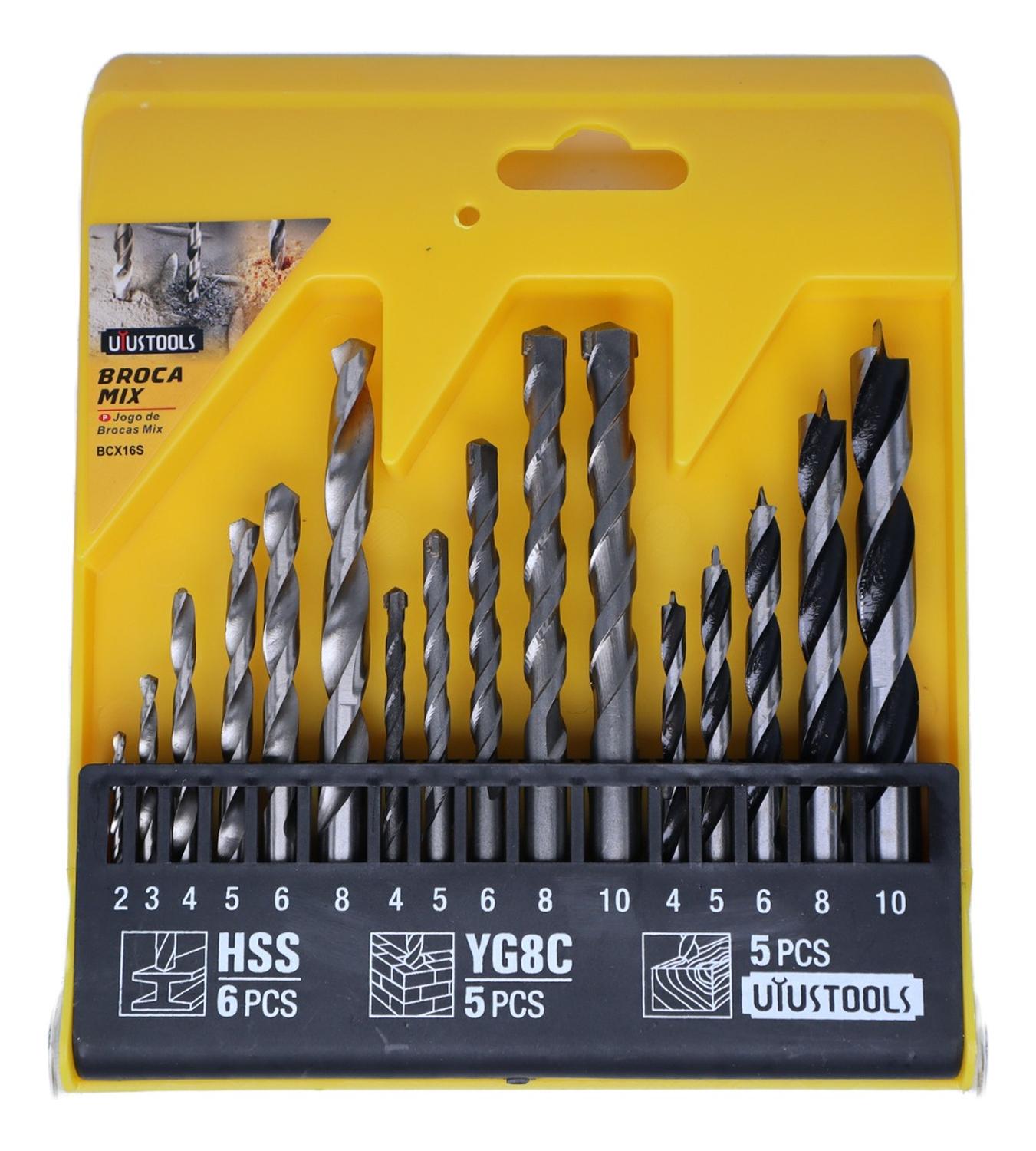 Set 16 Brocas Madera, Metal, Concreto Uyustools - Bcx16s - Herram.cl