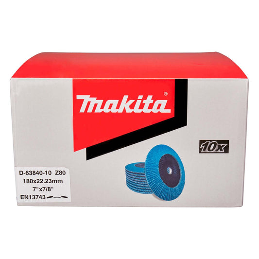 Pack 10 Discos Flap Para Acero Inox 7''/ Zircón / Curvo - Makita - Herram.cl