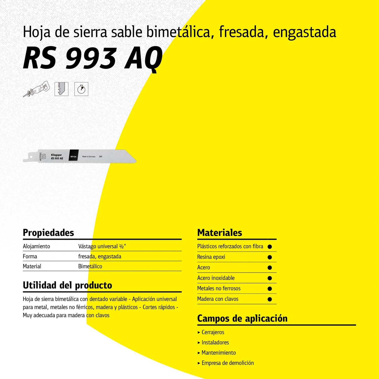 Pack 5 Hojas de Sierra Sable RS993 AQ All - CUT 300mm - Klingspor - Herram.cl