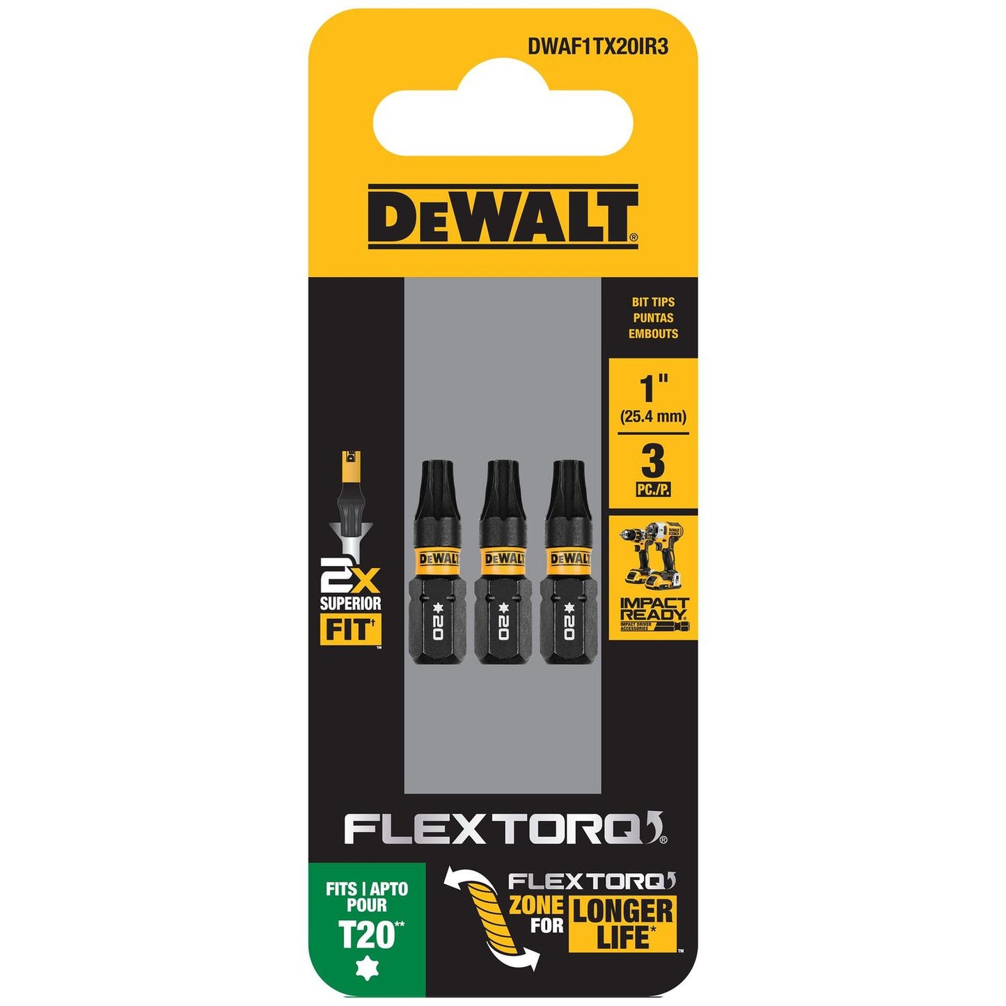 Puntas FLEXTORQ T20 - 1'' (25.4mm) 3 Pzas - DeWALT - Herram.cl