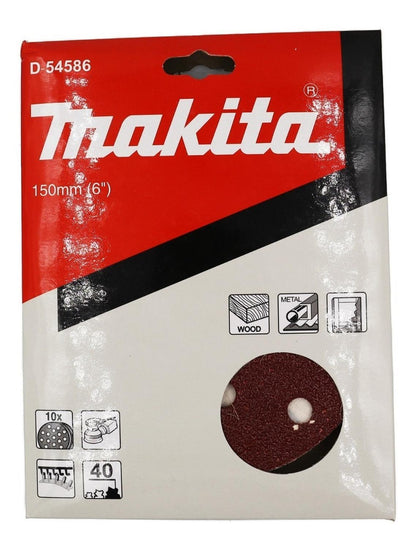 Pack 10 Discos Lija Con Velcro 150mm (6'') G40 - Makita - Herram.cl
