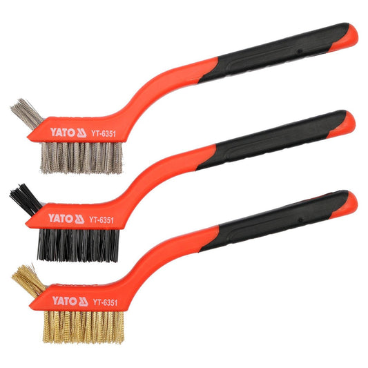 Juego de cepillos de acero, latón y nylon 180mm 3 Pzas YATO - Herram.cl