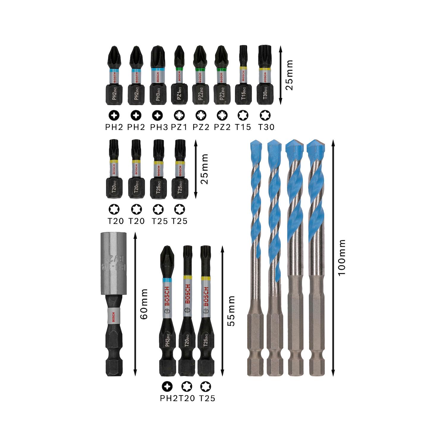 Kit Puntas y Brocas Multimaterial PRO Impact 20 Pzs - Bosch - Herram.cl