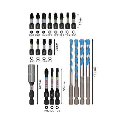 Kit Puntas y Brocas Multimaterial PRO Impact 20 Pzs - Bosch - Herram.cl