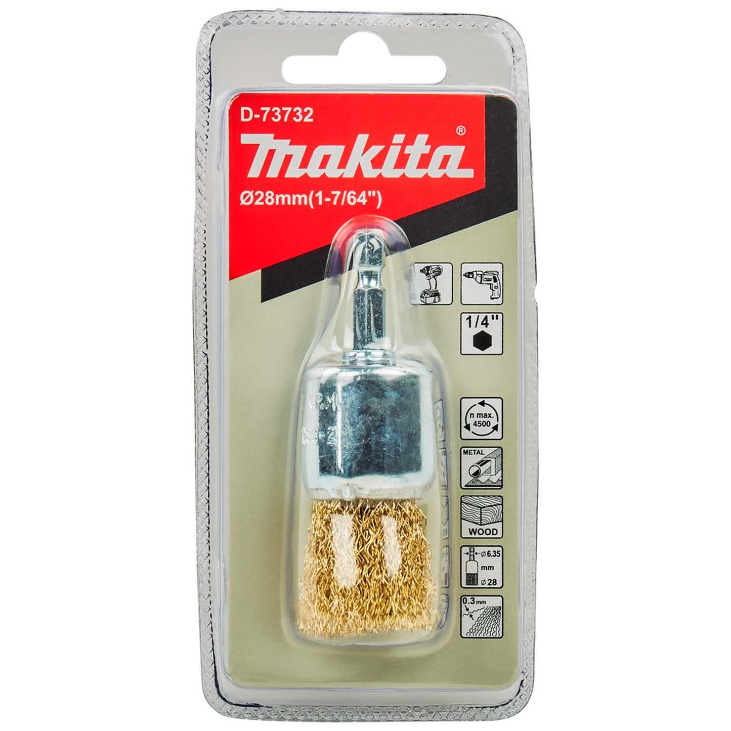 Grata Pincel Latón Ondulado 28mm(1 - 7/64'') Toma 1/4'' - Makita - Herram.cl
