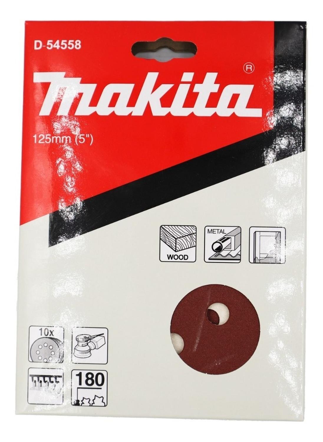 Pack 10 Discos Lija Con Velcro 125mm G180 - Makita - Herram.cl