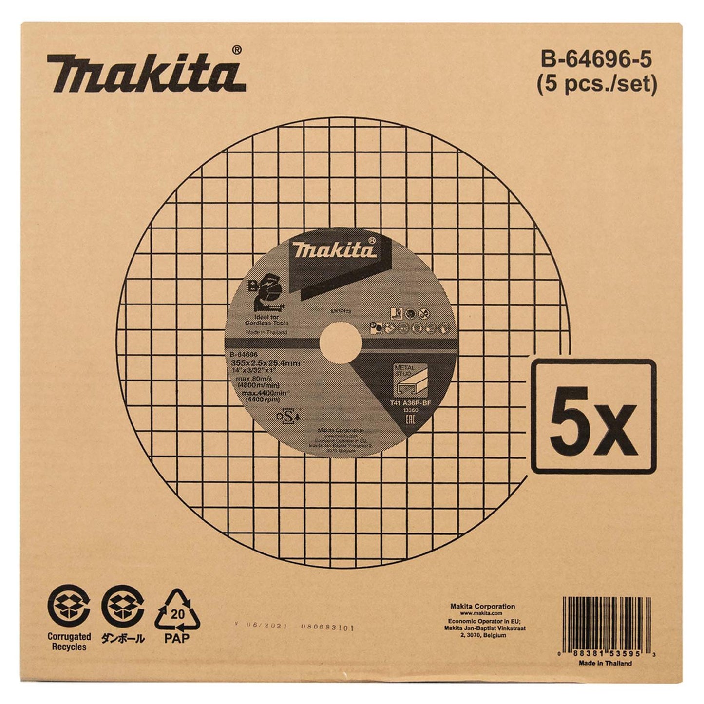 Pack 5 Discos Corte Metal Para Tronzadora 14''x2,5mm - Makita - Herram.cl
