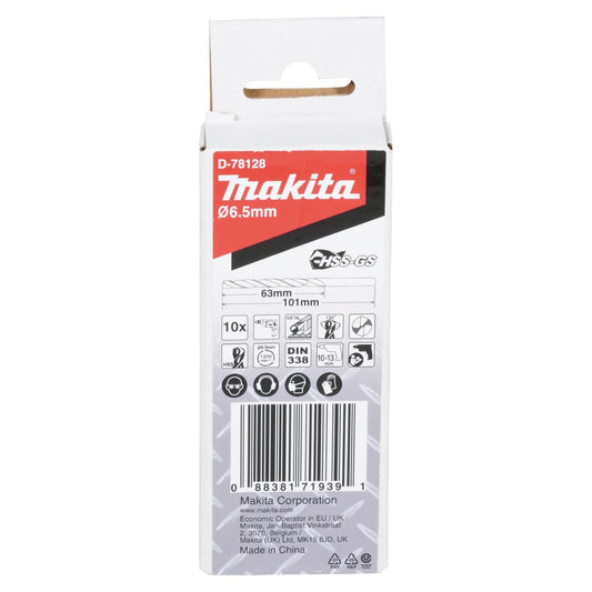 Pack Broca Para Metal HSS-GS 6.5x101mm 10 Pzas - Makita - Herram.cl