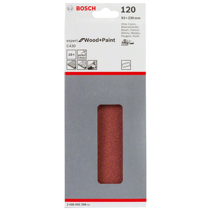 Set 10 Lijas Bosch C430 Madera 93x230mm Grano 120 Orbital - Herram.cl