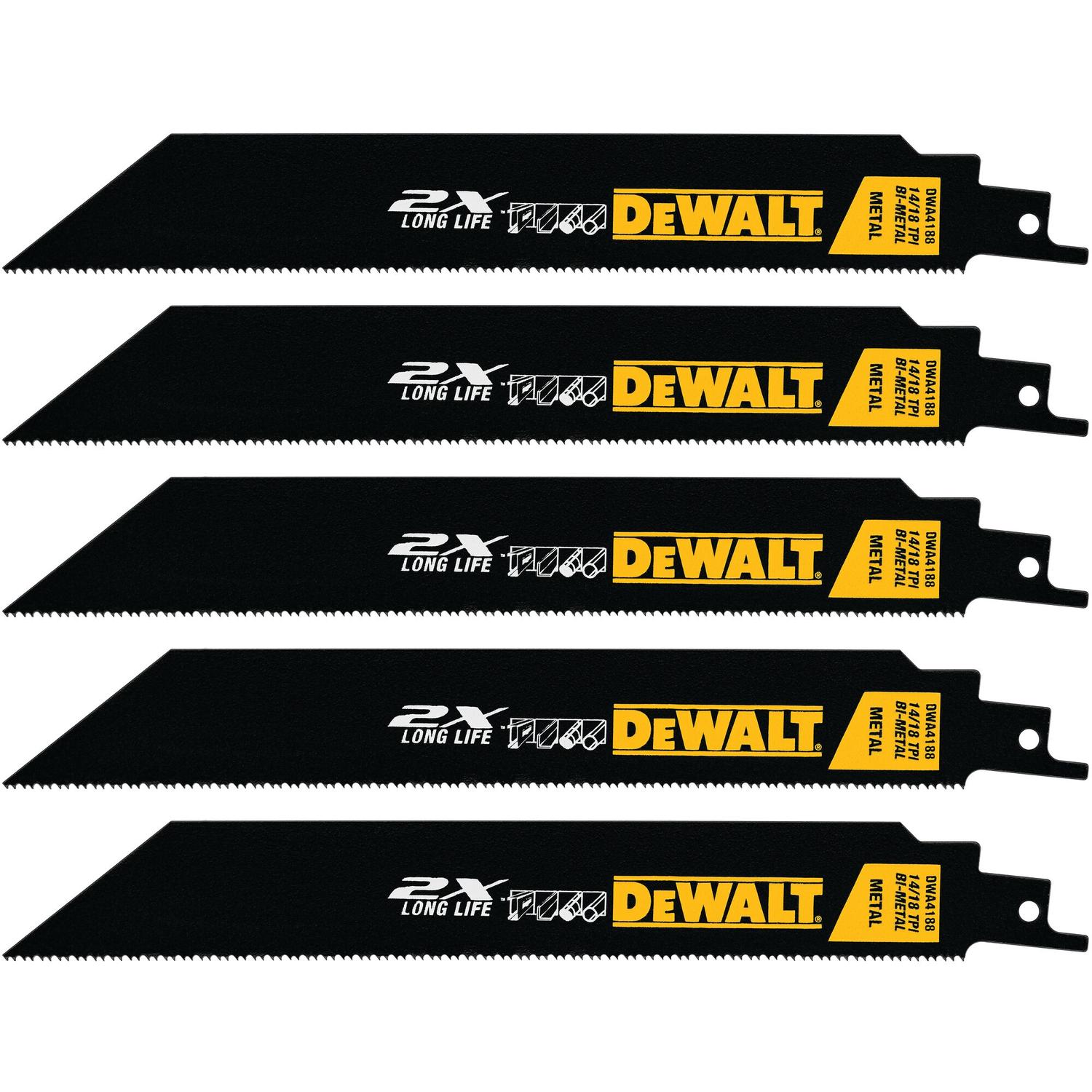 Pack 5 Hojas De Sierra Sable 2X Metal 8'' 14 - 18 TPI - DeWALT - Herram.cl