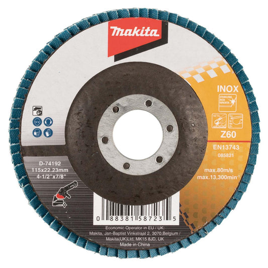Pack 10 Discos Traslapado Plano Inox 4 - 1/2'' Zirconio - Makita - Herram.cl