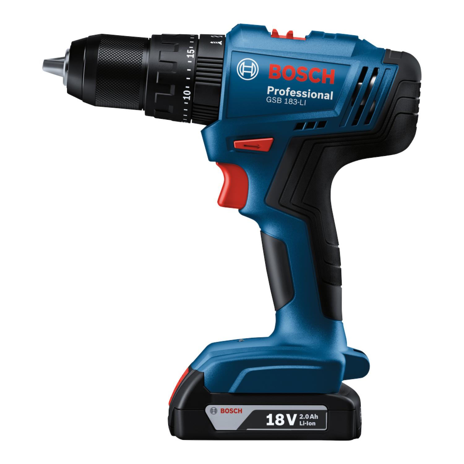 Taladro percutor atornillador Bosch GSB 183 - LI 18V 2 Bat+Mal - Herram.cl