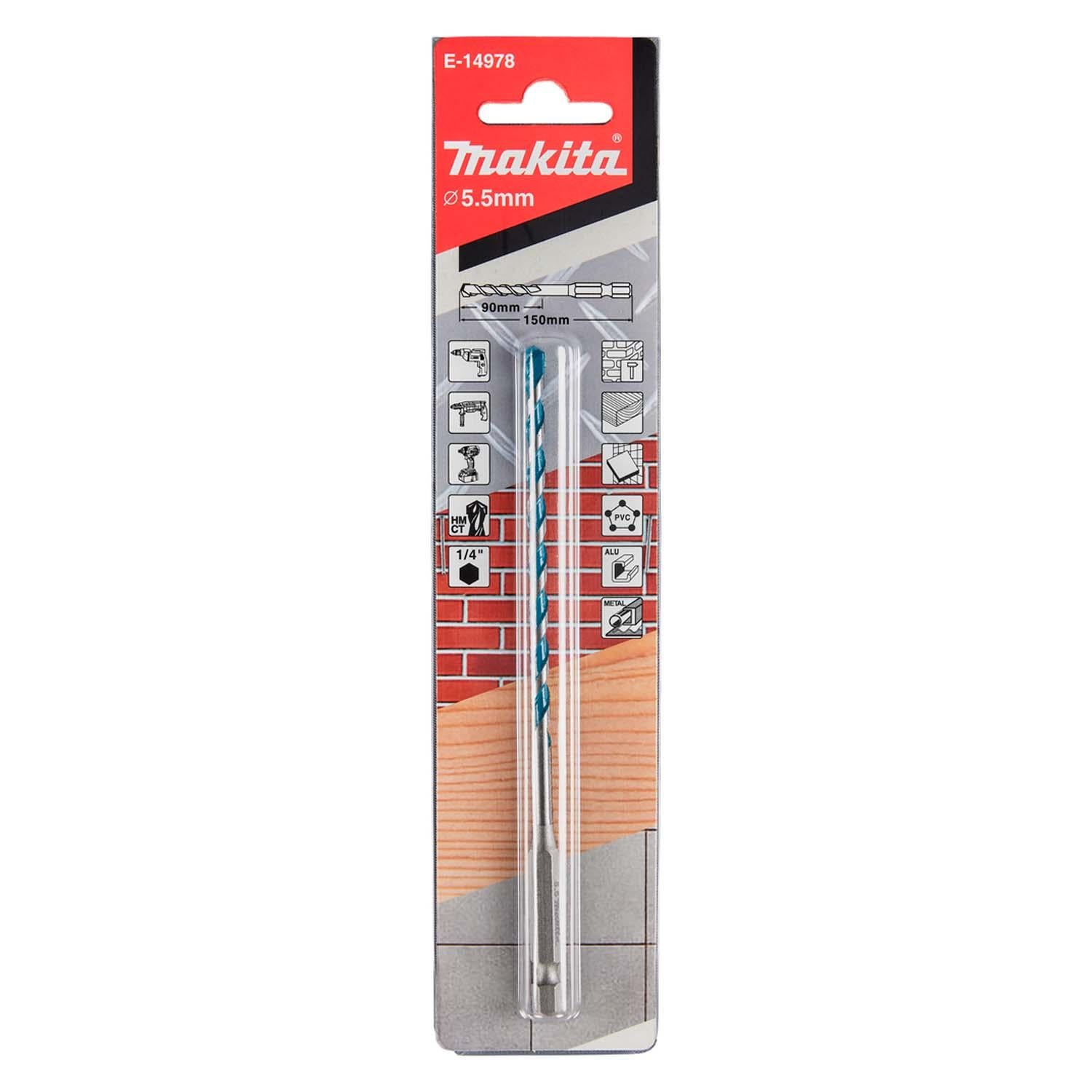 Broca Multimaterial 5.5x150mm (Toma Hex. 1/4'') - Makita - Herram.cl