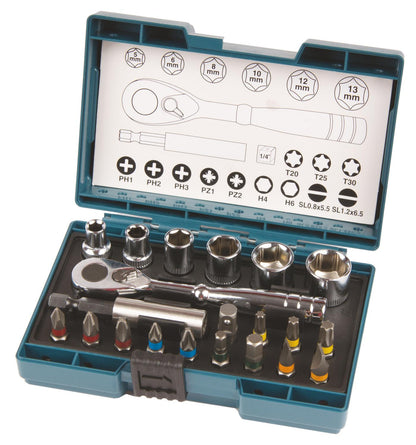 Set Puntas y Dados Cuadrante 1/4'' 21 PZAS - Makita - Herram.cl