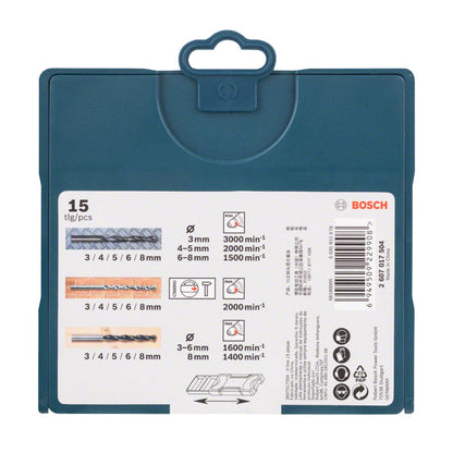 Set 15 Brocas Bosch Mini X-Line Metal Madera Concreto 3-8mm - Herram.cl