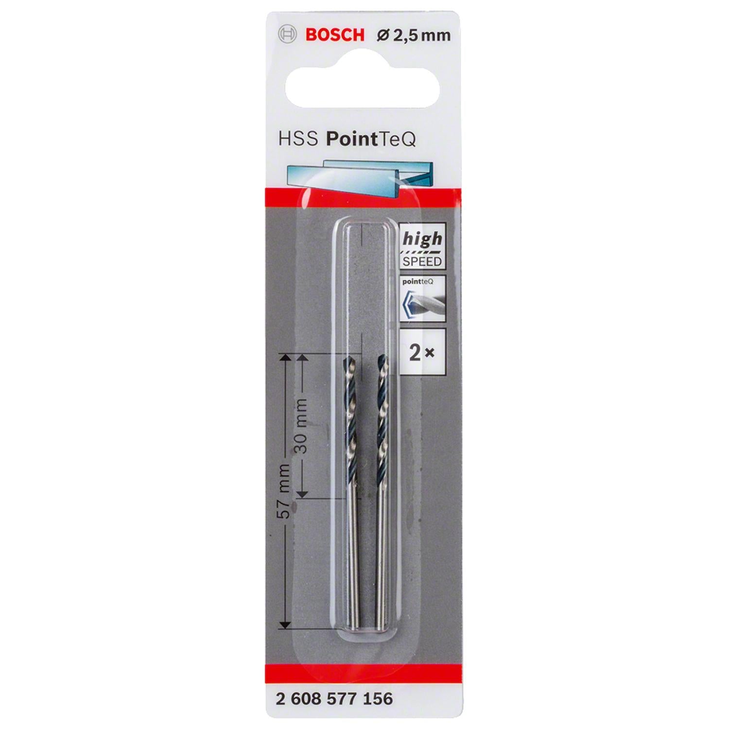 Broca Metal HSS PointeQ - 2.5mm - Blister x2 Und. - Bosch - Herram.cl