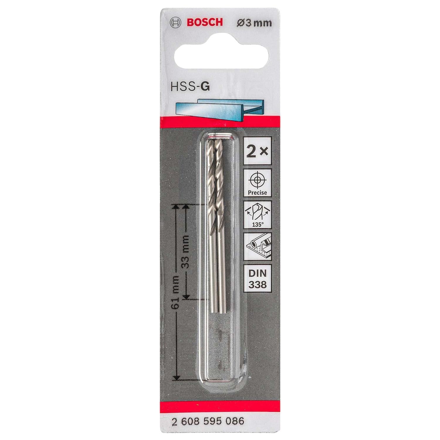 Broca Metal HSS - G 3.0mm - Blister x 2 Und. - Bosch - Herram.cl
