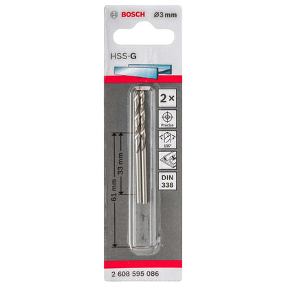 Broca Metal HSS - G 3.0mm - Blister x 2 Und. - Bosch - Herram.cl