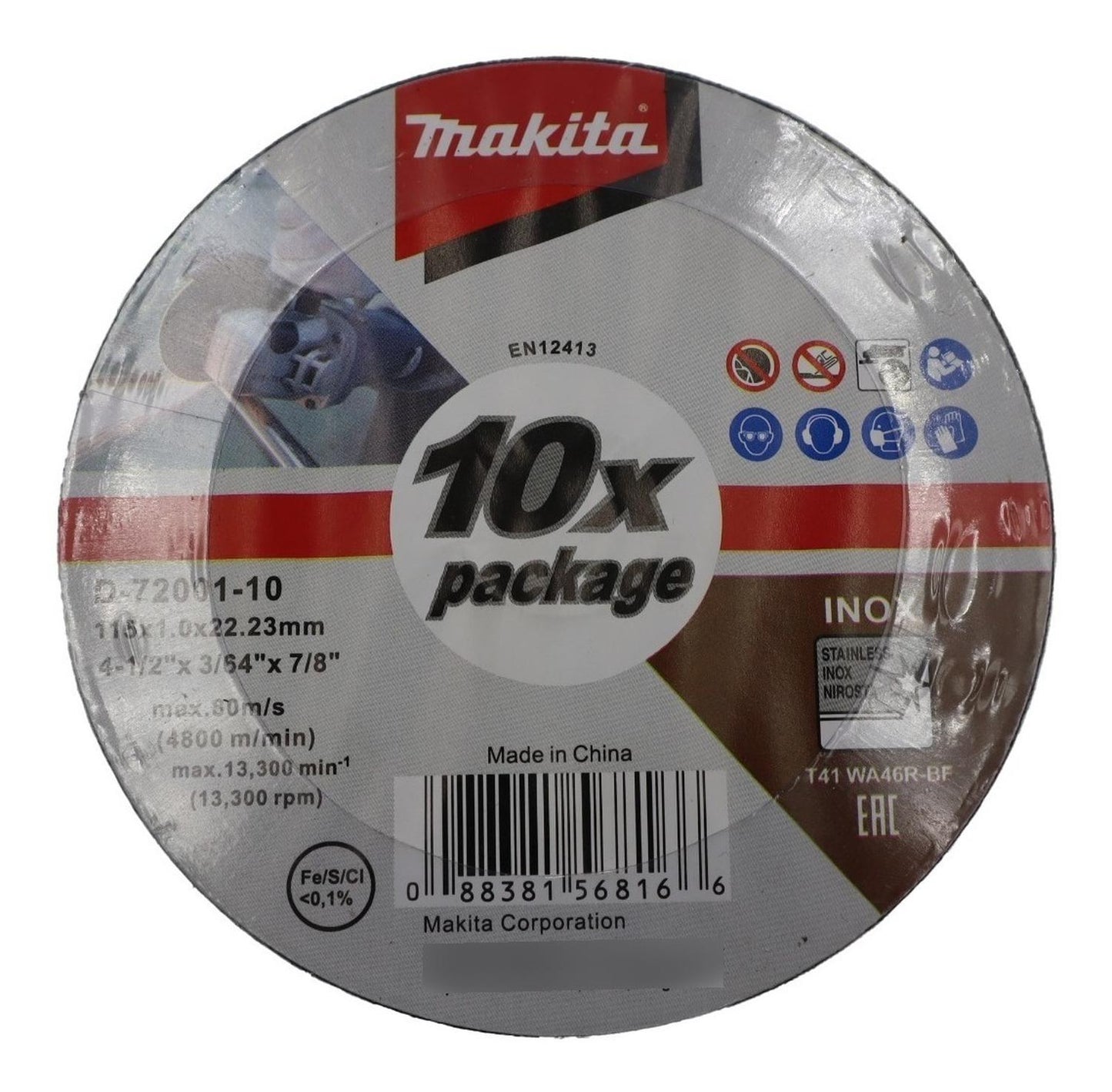 Pack 10 Discos Corte Acero Inox 4 - 1/2''X1mm - makita - Herram.cl