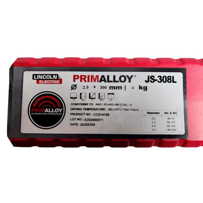 Pack 4 Kg Electrodo PRIMALLOY JS - 308L 3/32''x300mm - Lincoln - Herram.cl