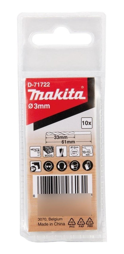 Pack 10 Brocas Para Madera 3x61mm - Makita - Herram.cl