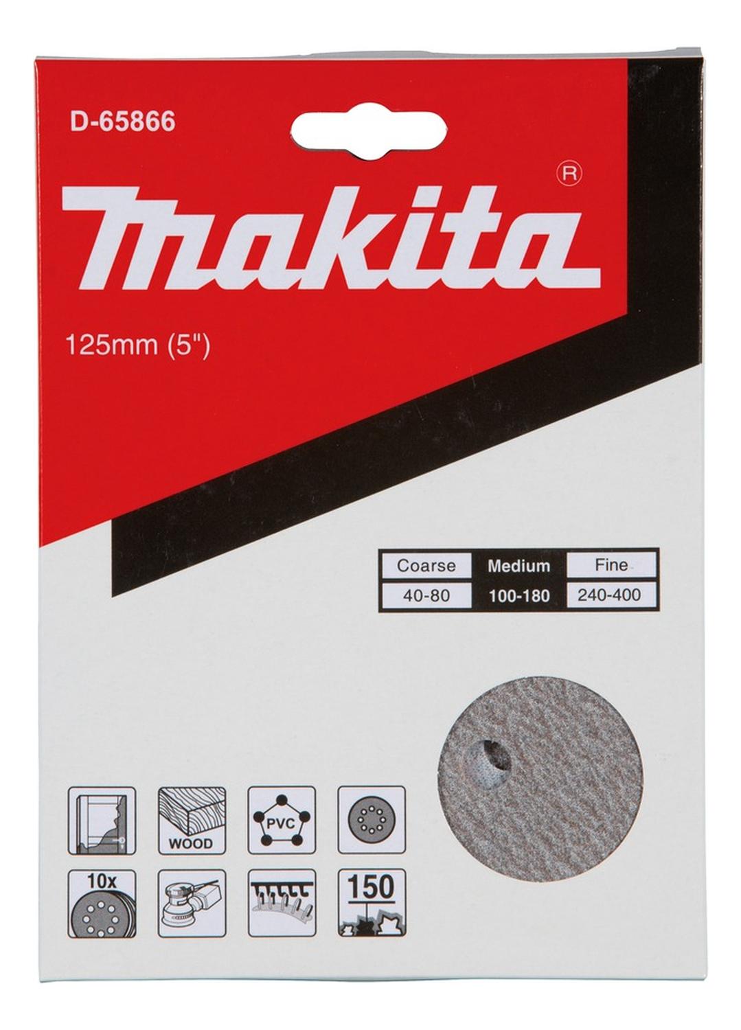 Pack 10 Discos Lija Con Velcro 125mm G150 - Makita - Herram.cl