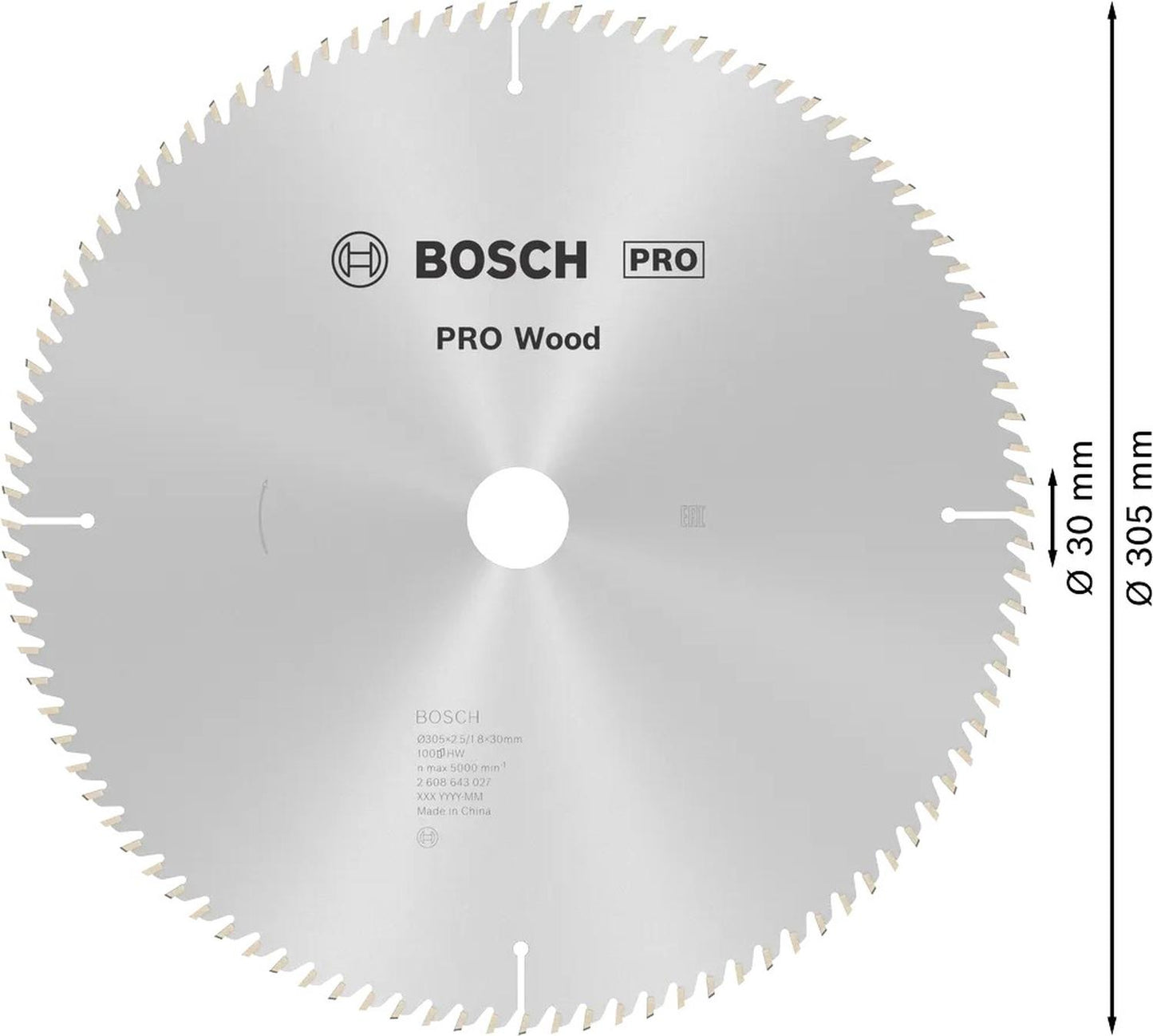 Disco De Sierra Circular PRO Wood 12''x2,5x30mm 100 D - Bosch - Herram.cl