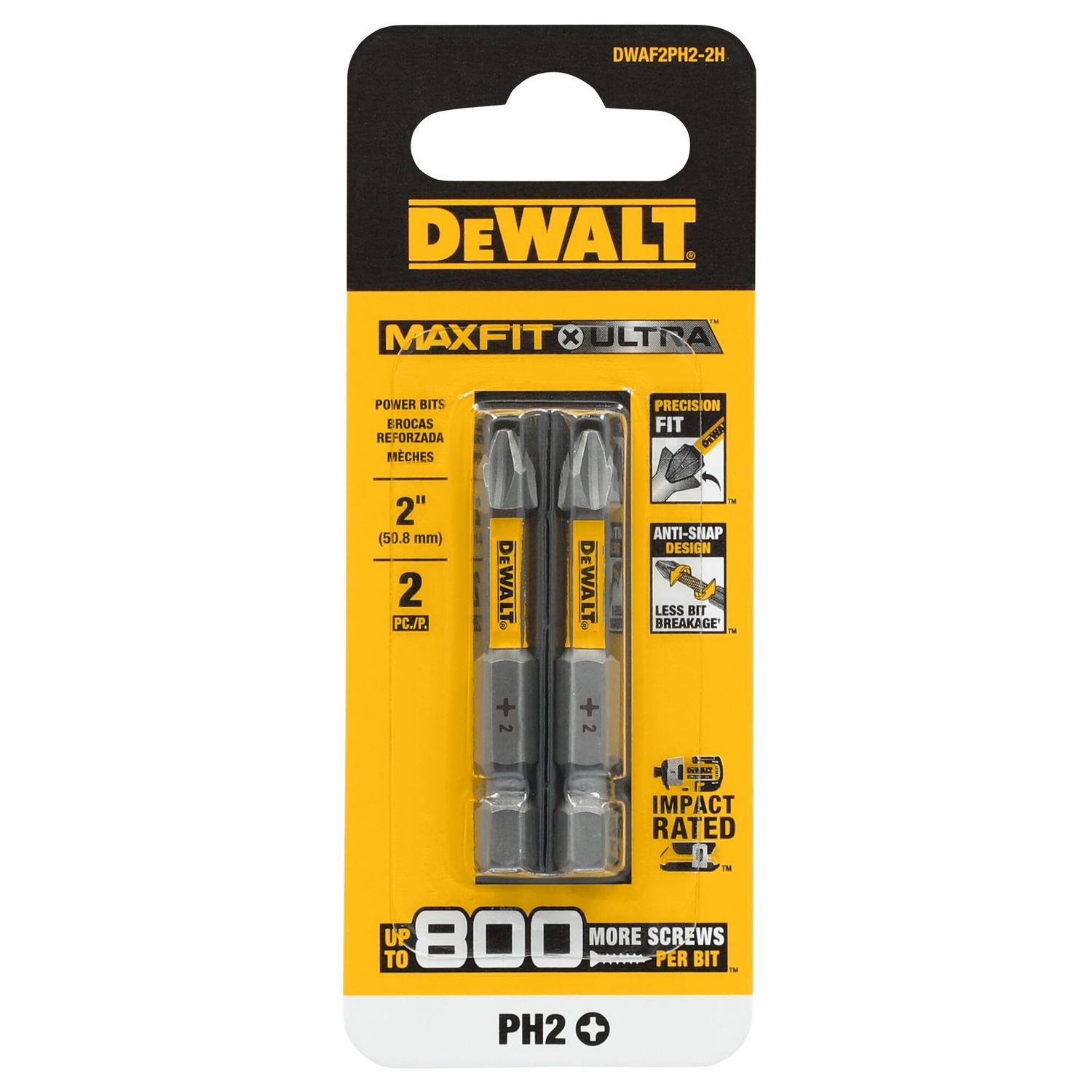 Puntas Maxfit - Ultra PH2 - 2'' (50.8mm) 2 Pzas - DeWALT - Herram.cl