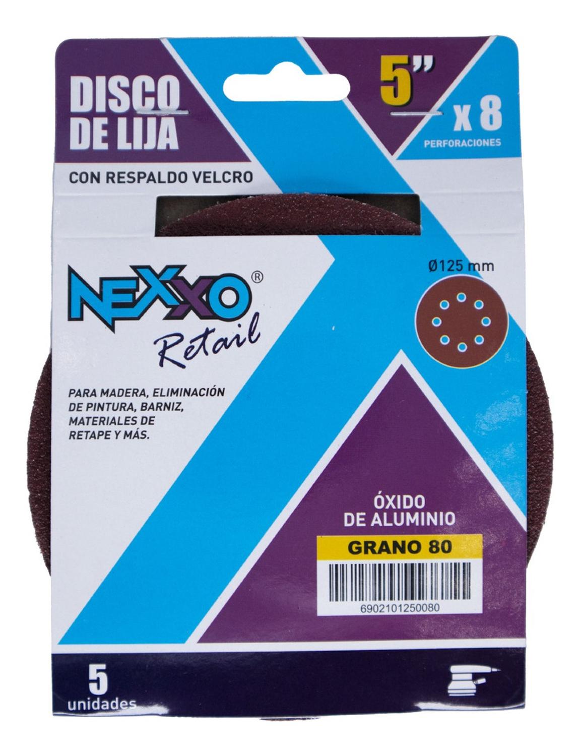 Pack 5 Discos De Lija Con Velcro 5'' (125mm) G80 - Nexxo - Herram.cl