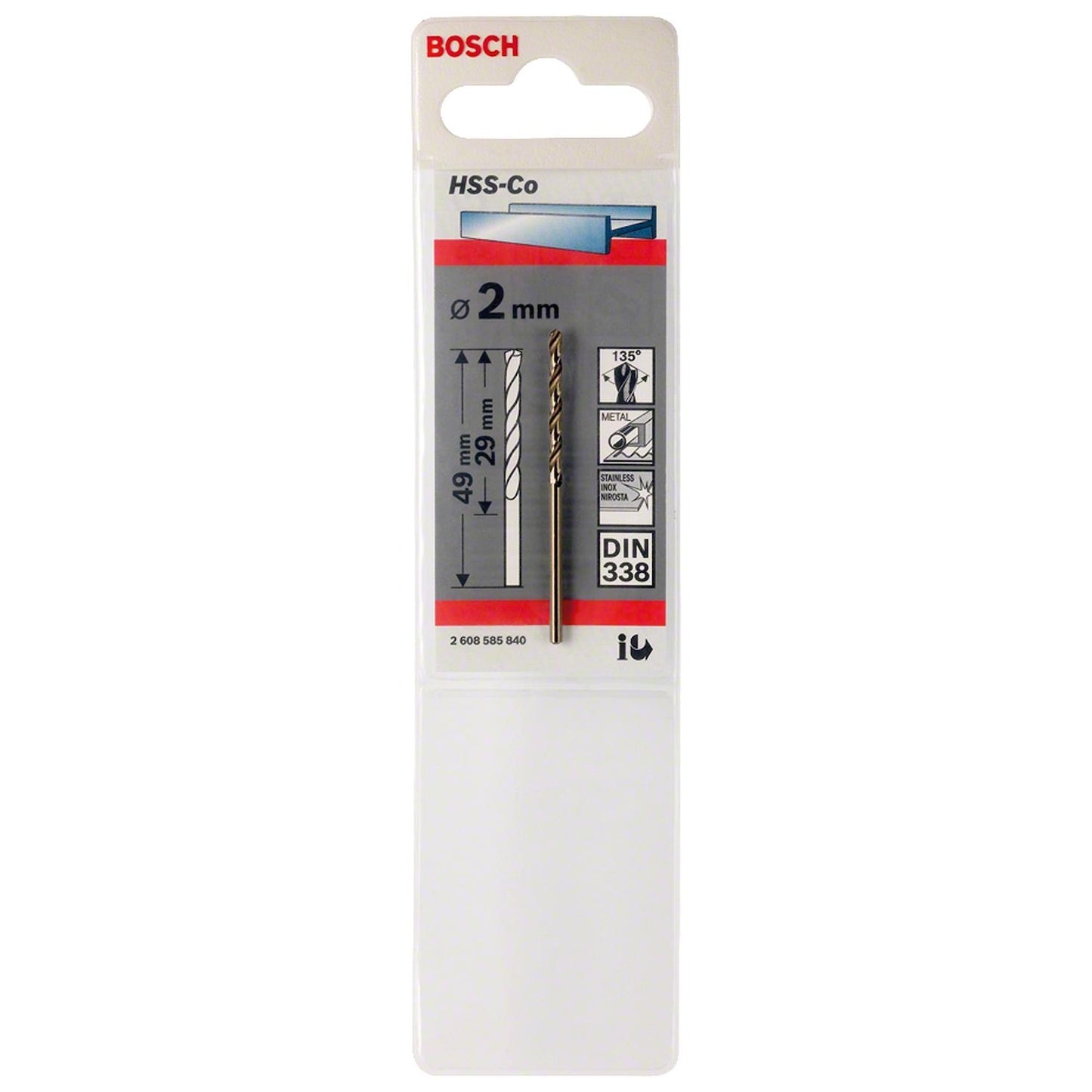 Broca Metal HSS - Co 2.0mm - Blister - Bosch - Herram.cl