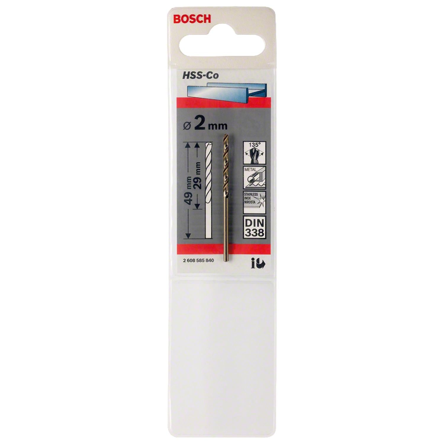 Broca Metal HSS - Co 2.0mm - Blister - Bosch - Herram.cl