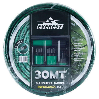 Manguera Jardín Reforzada 1/2''x30m + Accesorios - Everest - Herram.cl