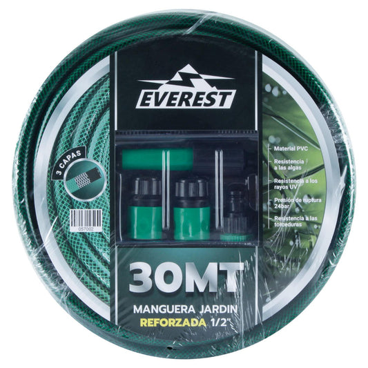 Manguera Jardín Reforzada 1/2''x30m + Accesorios - Everest - Herram.cl