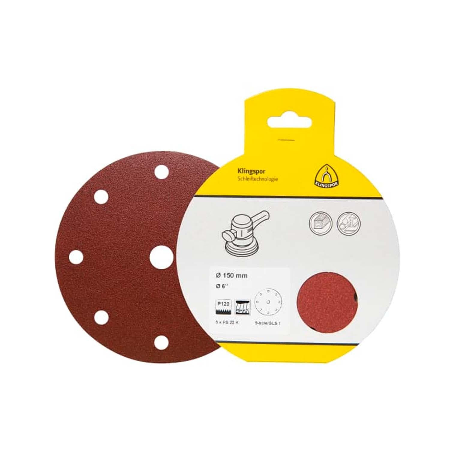 Pack 5 Discos de Lija Con Velcro PS 22 K 150mm - Klingspor - Herram.cl