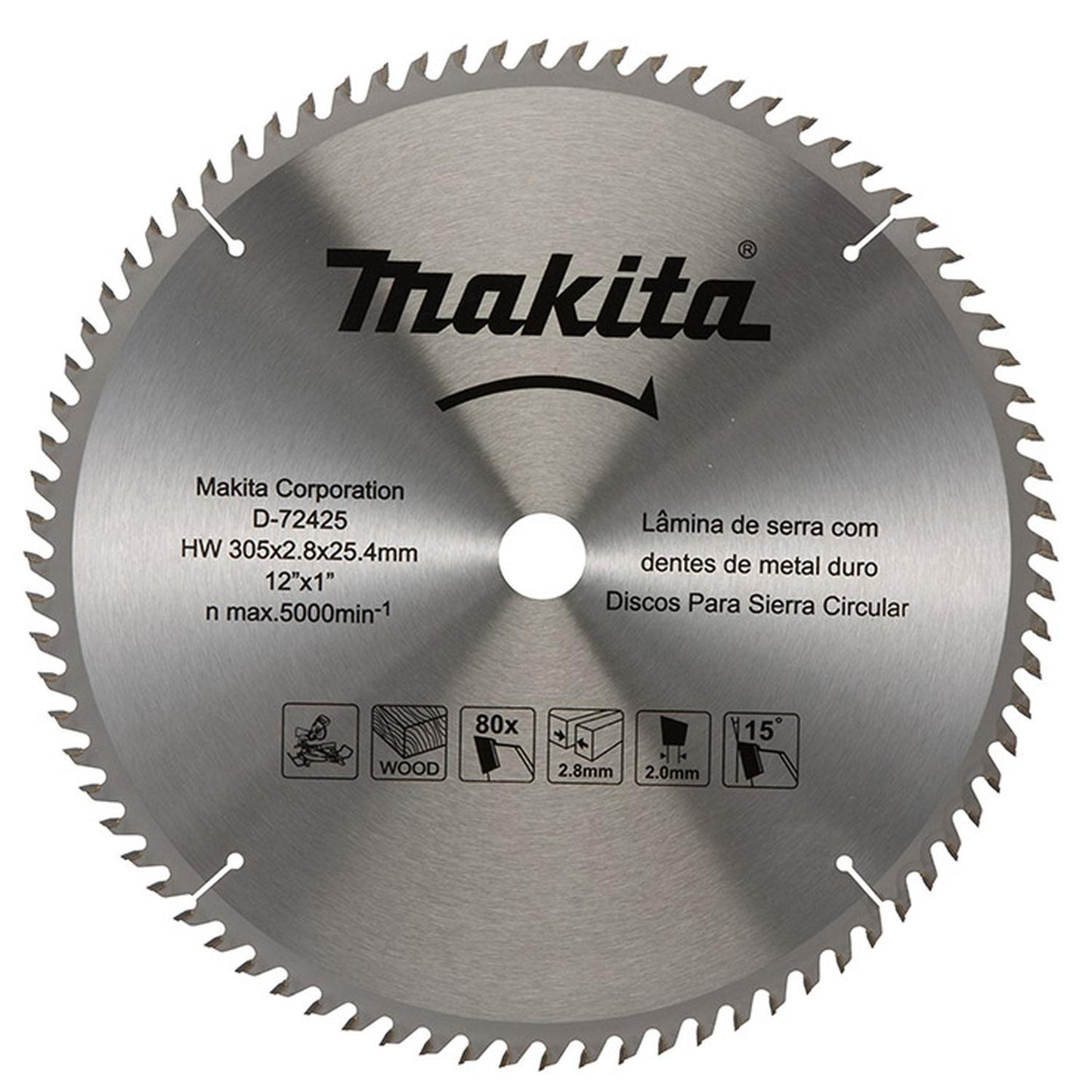 Disco de Sierra 12''x2,8x25,4mm 80 Dientes - Makita - Herram.cl