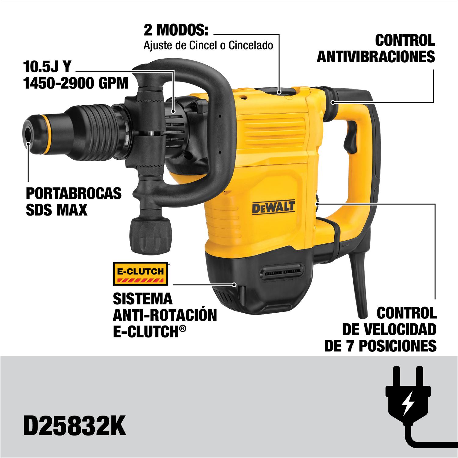 Martillo cincelador SDS - MAX 6 Kg 1.350 W D25832K - B2 - DeWALT - Herram.cl
