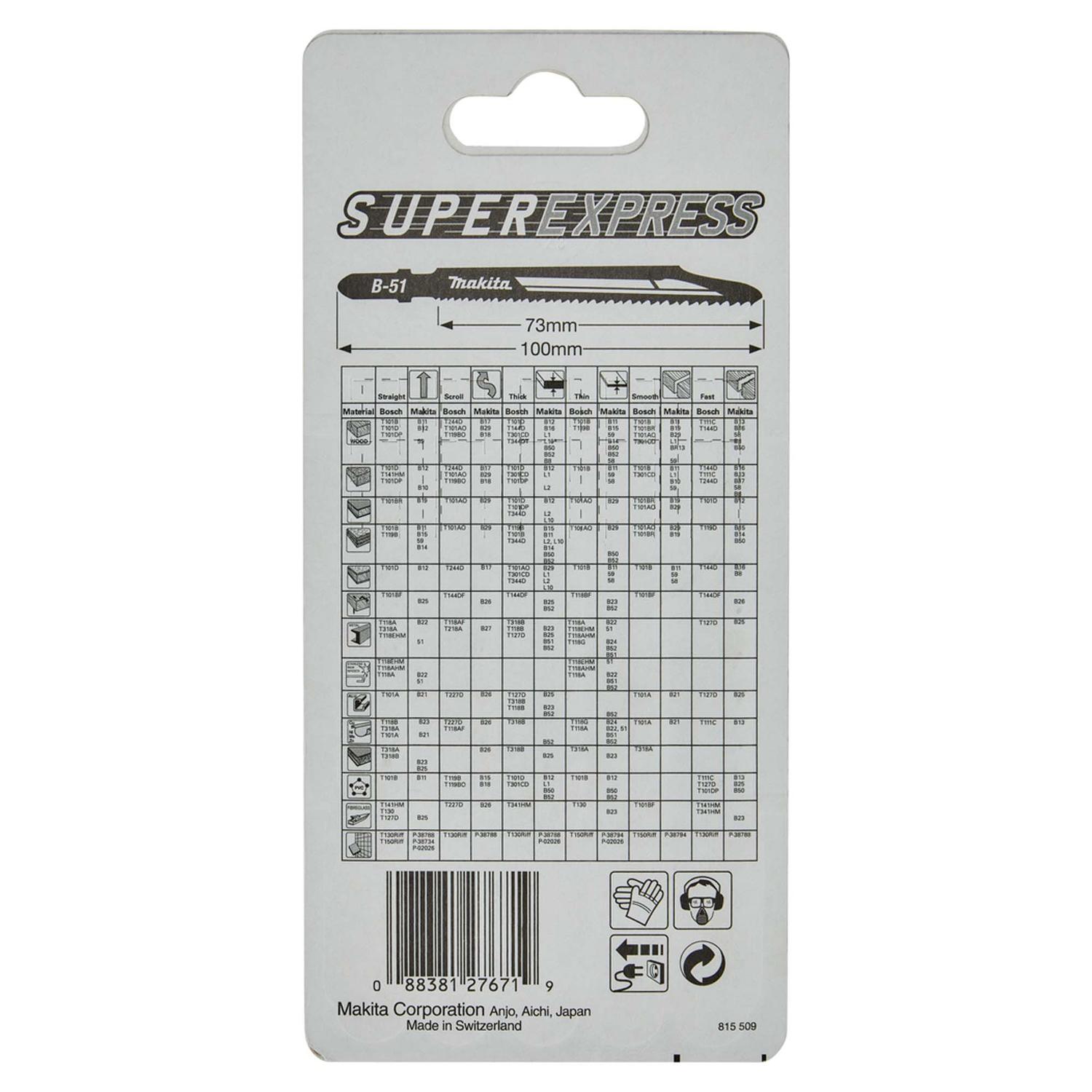 Hoja de calar SUPEREXPRESS HSS B - 51 100mm 5 Pzas - Makita - Herram.cl