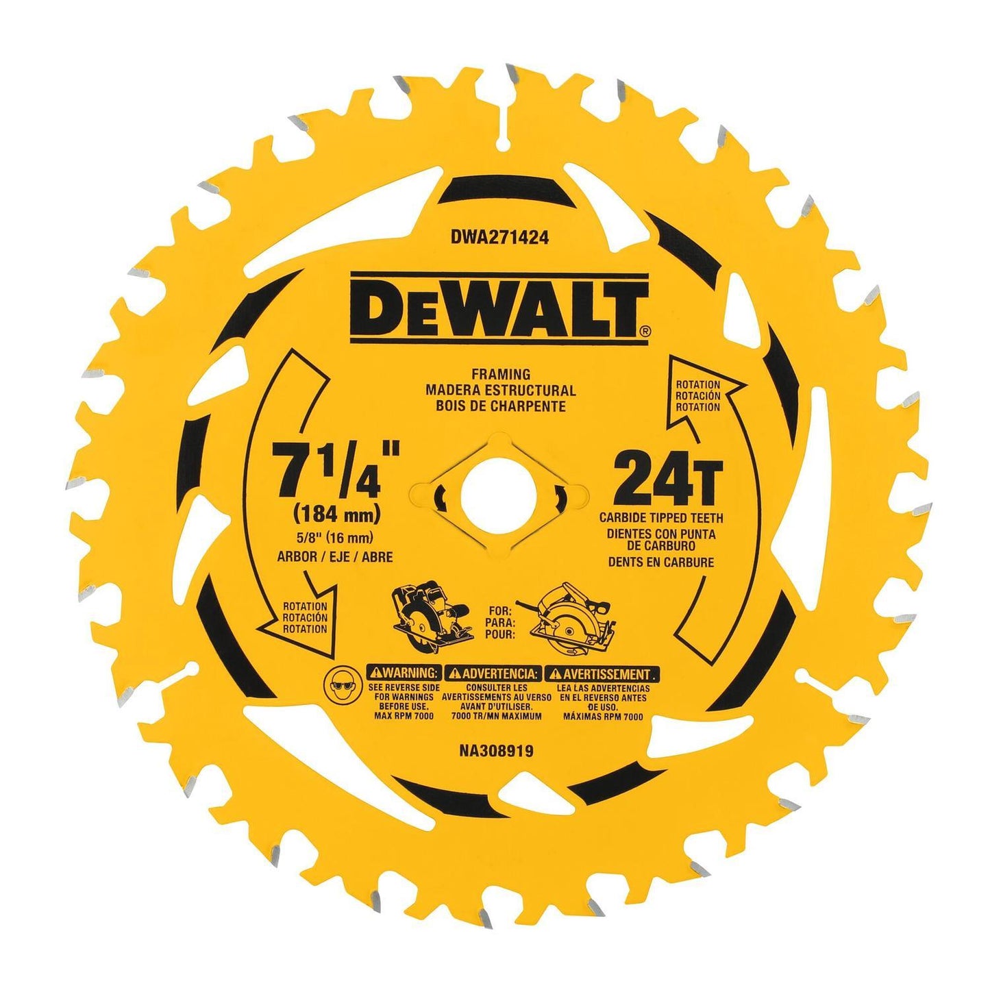 Discos de Sierra 7 - 1/4''x5/8'' 24 Dientes - DeWALT - Herram.cl