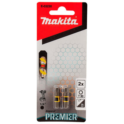 Puntas de Torsión Impact Premier T30 - 25mm 2 Pzas - Makita - Herram.cl